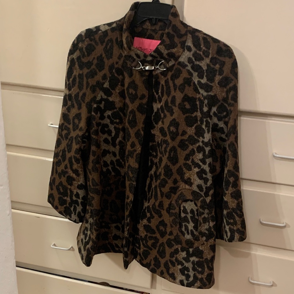 Betsey Johnson Leopard Print Cape Jacket